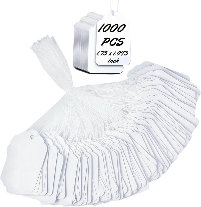 ARTFLY 1000 PCS Pre-Strung Price Tags with String, White Paper Label Tags for Garage Sale Jewelry Clothing Retail, 1.75 x 1.093 Inch - Image 1